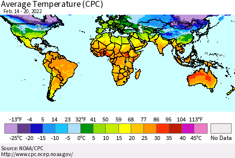World Average Temperature (CPC) Thematic Map For 2/14/2022 - 2/20/2022