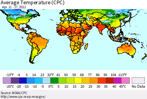 World Average Temperature (CPC) Thematic Map For 4/11/2022 - 4/17/2022