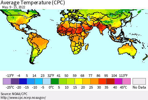 World Average Temperature (CPC) Thematic Map For 5/9/2022 - 5/15/2022