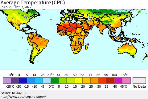 World Average Temperature (CPC) Thematic Map For 9/26/2022 - 10/2/2022