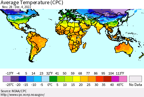 World Average Temperature (CPC) Thematic Map For 11/28/2022 - 12/4/2022