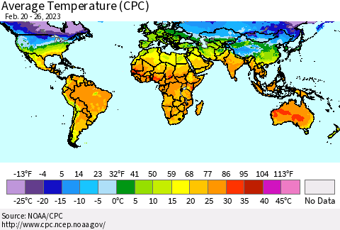 World Average Temperature (CPC) Thematic Map For 2/20/2023 - 2/26/2023