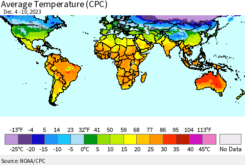 World Average Temperature (CPC) Thematic Map For 12/4/2023 - 12/10/2023