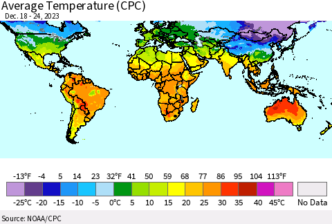 World Average Temperature (CPC) Thematic Map For 12/18/2023 - 12/24/2023