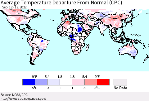 World Average Temperature Departure from Normal (CPC) Thematic Map For 9/12/2022 - 9/18/2022