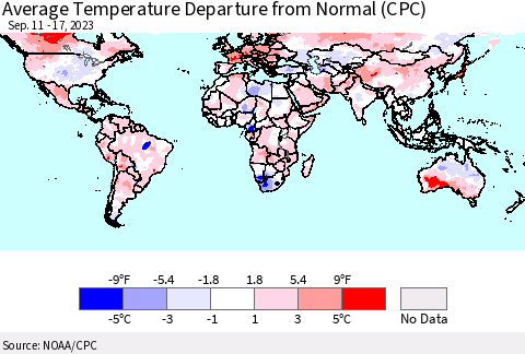 World Average Temperature Departure from Normal (CPC) Thematic Map For 9/11/2023 - 9/17/2023
