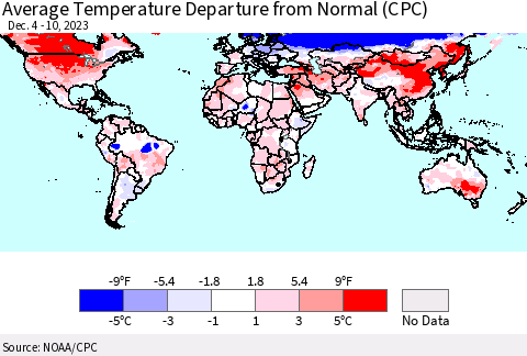 World Average Temperature Departure from Normal (CPC) Thematic Map For 12/4/2023 - 12/10/2023