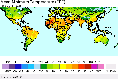 World Mean Minimum Temperature (CPC) Thematic Map For 9/11/2023 - 9/17/2023