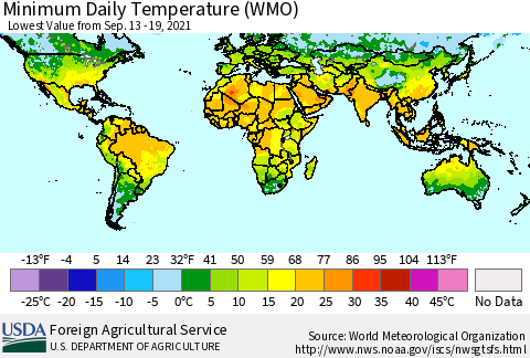 World Minimum Daily Temperature (WMO) Thematic Map For 9/13/2021 - 9/19/2021