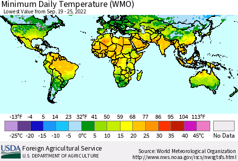 World Minimum Daily Temperature (WMO) Thematic Map For 9/19/2022 - 9/25/2022