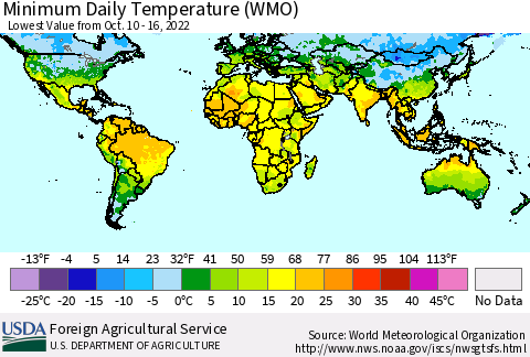 World Minimum Daily Temperature (WMO) Thematic Map For 10/10/2022 - 10/16/2022