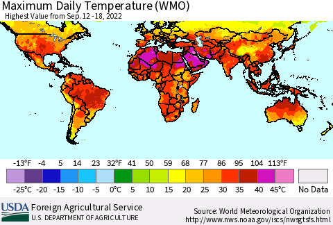 World Maximum Daily Temperature (WMO) Thematic Map For 9/12/2022 - 9/18/2022