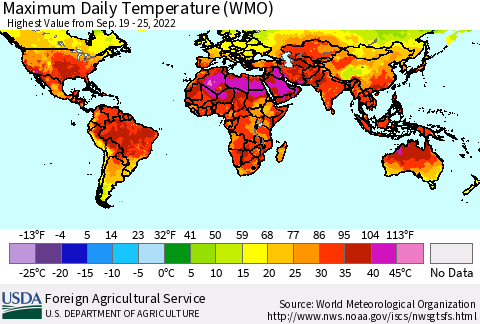 World Maximum Daily Temperature (WMO) Thematic Map For 9/19/2022 - 9/25/2022