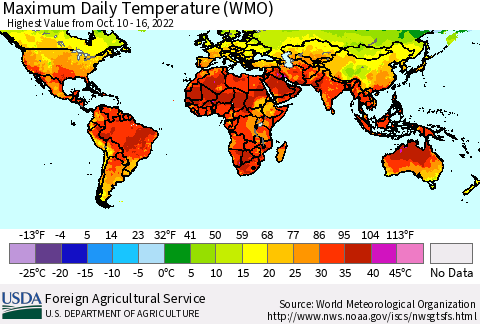 World Maximum Daily Temperature (WMO) Thematic Map For 10/10/2022 - 10/16/2022