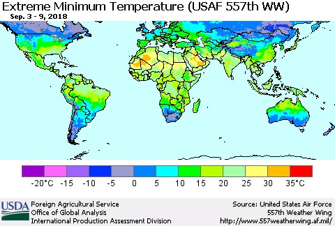 World Minimum Daily Temperature (USAF 557th WW) Thematic Map For 9/3/2018 - 9/9/2018