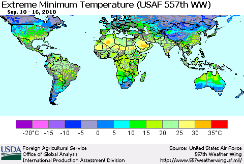 World Minimum Daily Temperature (USAF 557th WW) Thematic Map For 9/10/2018 - 9/16/2018