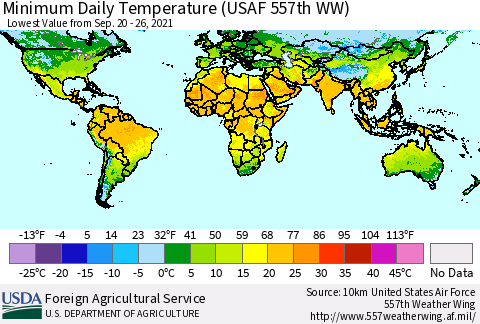 World Minimum Daily Temperature (USAF 557th WW) Thematic Map For 9/20/2021 - 9/26/2021