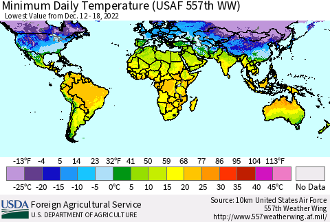 World Minimum Daily Temperature (USAF 557th WW) Thematic Map For 12/12/2022 - 12/18/2022