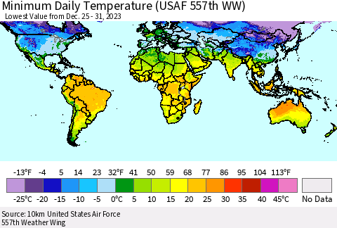 World Minimum Daily Temperature (USAF 557th WW) Thematic Map For 12/25/2023 - 12/31/2023