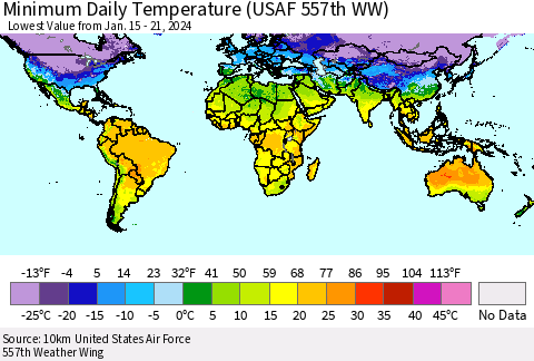 World Minimum Daily Temperature (USAF 557th WW) Thematic Map For 1/15/2024 - 1/21/2024