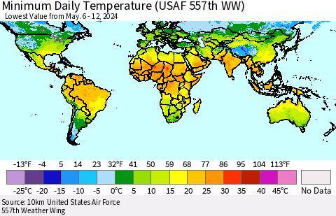 World Minimum Daily Temperature (USAF 557th WW) Thematic Map For 5/6/2024 - 5/12/2024
