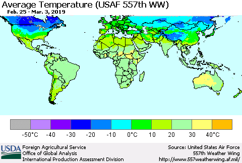 World Average Temperature (USAF 557th WW) Thematic Map For 2/25/2019 - 3/3/2019