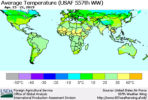 World Average Temperature (USAF 557th WW) Thematic Map For 4/15/2019 - 4/21/2019