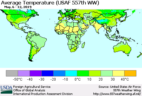 World Average Temperature (USAF 557th WW) Thematic Map For 5/6/2019 - 5/12/2019