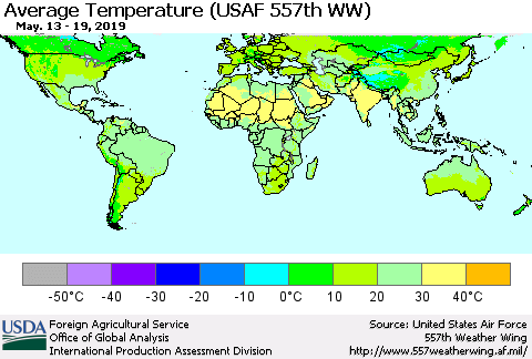 World Average Temperature (USAF 557th WW) Thematic Map For 5/13/2019 - 5/19/2019