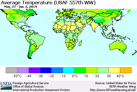 World Average Temperature (USAF 557th WW) Thematic Map For 5/27/2019 - 6/2/2019