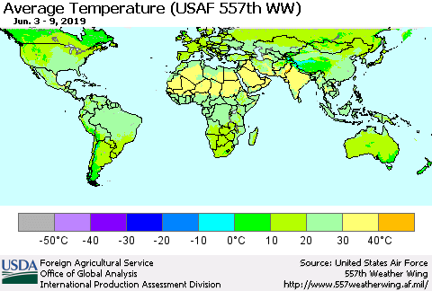 World Average Temperature (USAF 557th WW) Thematic Map For 6/3/2019 - 6/9/2019