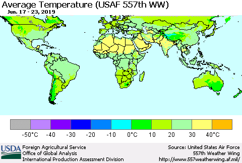 World Average Temperature (USAF 557th WW) Thematic Map For 6/17/2019 - 6/23/2019