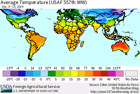 World Average Temperature (USAF 557th WW) Thematic Map For 12/9/2019 - 12/15/2019