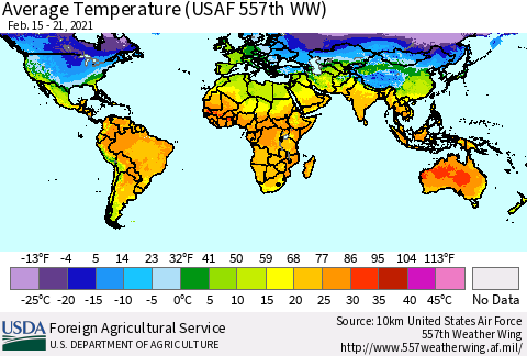 World Average Temperature (USAF 557th WW) Thematic Map For 2/15/2021 - 2/21/2021