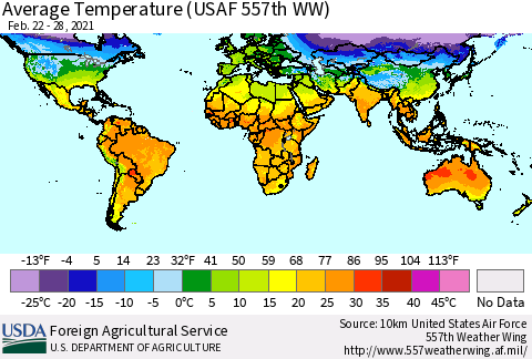 World Average Temperature (USAF 557th WW) Thematic Map For 2/22/2021 - 2/28/2021