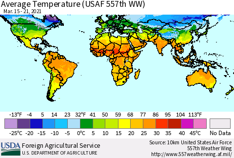 World Average Temperature (USAF 557th WW) Thematic Map For 3/15/2021 - 3/21/2021