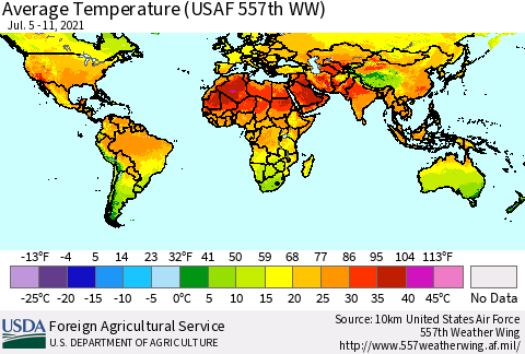 World Average Temperature (USAF 557th WW) Thematic Map For 7/5/2021 - 7/11/2021