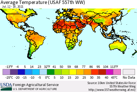 World Average Temperature (USAF 557th WW) Thematic Map For 7/12/2021 - 7/18/2021