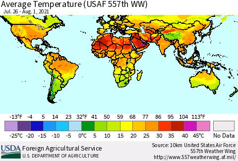 World Average Temperature (USAF 557th WW) Thematic Map For 7/26/2021 - 8/1/2021