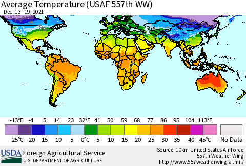 World Average Temperature (USAF 557th WW) Thematic Map For 12/13/2021 - 12/19/2021