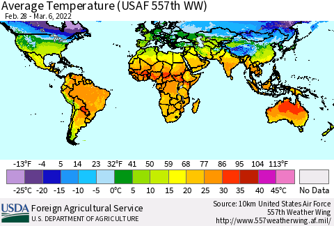 World Average Temperature (USAF 557th WW) Thematic Map For 2/28/2022 - 3/6/2022