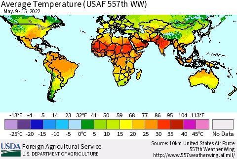 World Average Temperature (USAF 557th WW) Thematic Map For 5/9/2022 - 5/15/2022