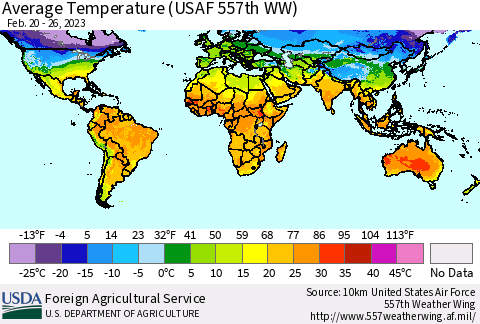World Average Temperature (USAF 557th WW) Thematic Map For 2/20/2023 - 2/26/2023