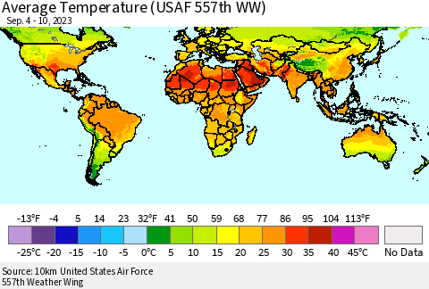 World Average Temperature (USAF 557th WW) Thematic Map For 9/4/2023 - 9/10/2023
