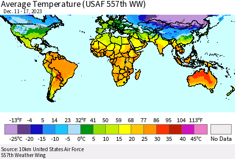 World Average Temperature (USAF 557th WW) Thematic Map For 12/11/2023 - 12/17/2023