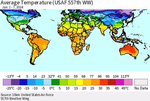 World Average Temperature (USAF 557th WW) Thematic Map For 1/1/2024 - 1/7/2024