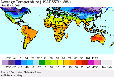 World Average Temperature (USAF 557th WW) Thematic Map For 1/15/2024 - 1/21/2024