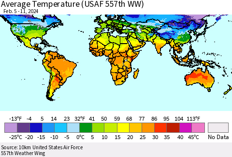 World Average Temperature (USAF 557th WW) Thematic Map For 2/5/2024 - 2/11/2024