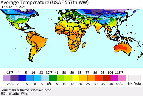 World Average Temperature (USAF 557th WW) Thematic Map For 2/12/2024 - 2/18/2024