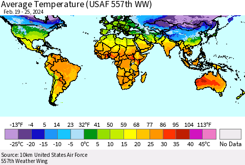 World Average Temperature (USAF 557th WW) Thematic Map For 2/19/2024 - 2/25/2024